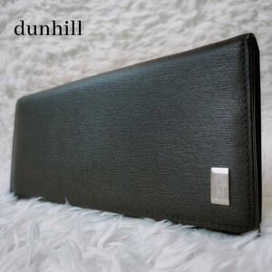 dunhill ダンヒル サイドカー ロゴ 金具 ロゴ型押し プレート レザー 長財布 折財布 サイフ ウォレット wallet かぶせ ブラック 黒 総柄