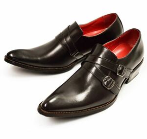 ビジネスシューズ 紳士靴 4.5cmヒール メンズ 革靴 モンクストラップ ベルト 脚長 フォーマル イタリアンデザイン26cm
