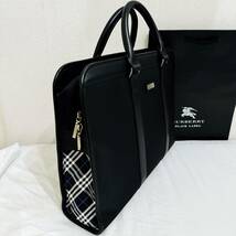 美品 BURBERRY BLACK LABEL バーバリーブラックレーベル ナイロン＆本革 ブリーフケース ビジネスバッグ サイドノバチェック 黒白青 #2697_画像1