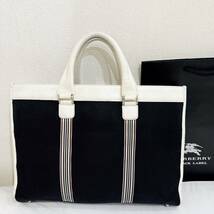 激レア BURBERRY BLACK LABEL キャンバス＆本革 マリンブリーフケース ビジネスバッグ ホースマーク 紺白 #2700_画像5