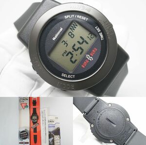 C47●作動良好 箱付 未使用デッドストック ナショナル 振動式アラーム ブルブル TG478P デジタル メンズ腕時計 ブラック黒 クォーツ