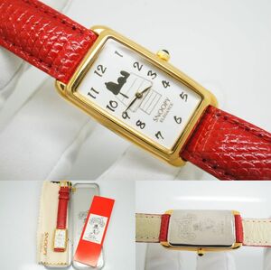 C63* operation excellent box attaching PEANUTS SNOOPY Snoopy 45THrek tongue gyula- type white face lady's wristwatch Gold gold stylish quartz 