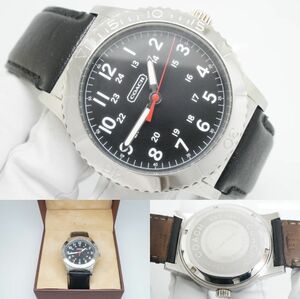 C86* operation excellent box attaching COACH Coach CA.70.2.14.0711 black face round case type . light men's wristwatch silver stylish quartz 