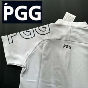 M/サイズ4/新品正規品:PGG/パーリーゲイツ/高級ゴルフウェア/メンズ/半袖シャツ/ゴルフシャツ/ビッグロゴ/カッコイイ/ブラック/ホワイト/白