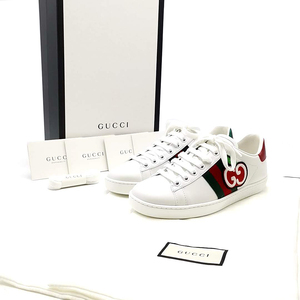 送料無料 超美品 グッチ GUCCI スニーカー 611377-DOPE0 エース GGアップル 21.5cm相当 白系 レディース