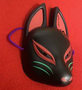  japanese tradition beautiful [ mask ]! black . one side . surface | red Shadow. black color. eye light ...!