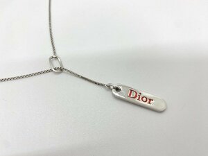 Christian Dior　クリスチャンディオール　ネックレス　ロゴ　プレート　シルバー　レッド　☆ｃ１１６