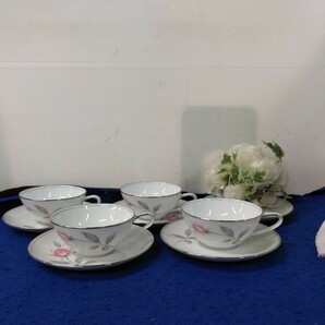 g_t T439 昭和レトロ ノリタケ Noritake カップ ＆ ソーサー 4客 6044 ROSEMARIE ローズマリー + 予備ソーサー 1枚 洋食器の画像1