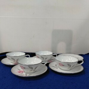 g_t T439 昭和レトロ ノリタケ Noritake カップ ＆ ソーサー 4客 6044 ROSEMARIE ローズマリー + 予備ソーサー 1枚 洋食器の画像2