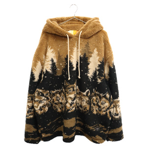 KITH キス 22AW Merrick Wolves Sherpa Hoodie ウルフデザイン フリース プルオーバーパーカー フーディ ブラック KHM030676