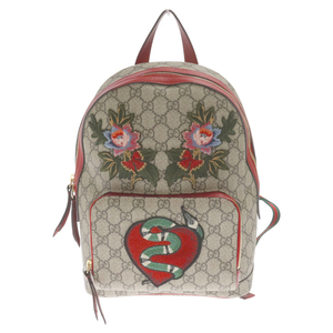 GUCCI グッチ GGスプリーム シェリーライン フラワー スネークアップリケ付き レザーバックパック マルチカラー 427042-213048