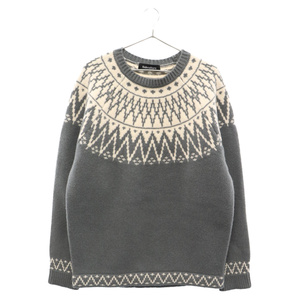 SUBCULTURE サブカルチャー NORDIC EXTRAFINEMERINOWOOL SWEATER ノルディック柄 ウールニット長袖セーター グレー/ホワイト SCKT-A2301