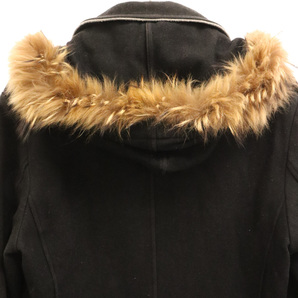 PPFM ピーピーエフエム Double Breast Hooded Jacket フーディーファー ジップアップ ウールジャケット ブラックの画像4