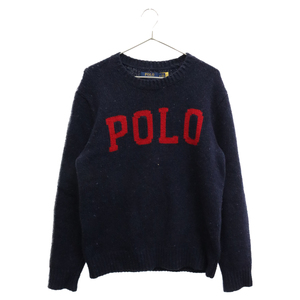 POLO RALPH LAUREN ポロラルフローレン ロゴデザイン クルーネック ニットセーター ネイビー/レッド