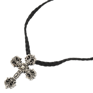 CHROME HEARTS クロムハーツ FILIG CROSS-XSM LB フィリグリークロス Wレザーブレイド ネックレス シルバー/ブラック