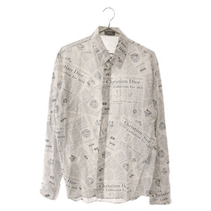  Dior 20SS Daniel a- car m News paper total pattern print long sleeve dress shirt white 82C20 013C501A4834