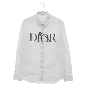 DIOR ディオール 20AW×Judy Blame ジュディブレイム フロント ロゴプリント ストライプ 長袖シャツ ライトブルー 043C597C5011