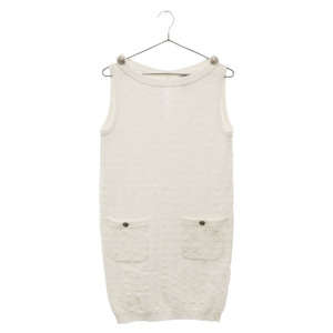 CHANEL Chanel here Mark button no sleeve One-piece dress lady's white P48008K06119