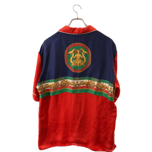 GUCCI グッチ 19SS Multicolor Logo シルクサテン バックプリント 半袖ボーリングシャツ レッド 568302