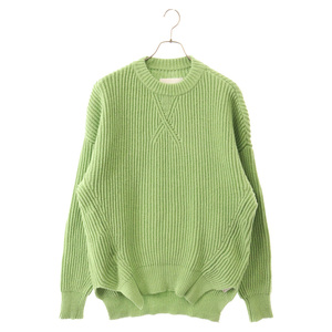 JIL SANDER ジルサンダー 23SS SWEATER CN LS FIT コットンウール サイドスリット クルーネック ニット セーター グリーン J22GP0113