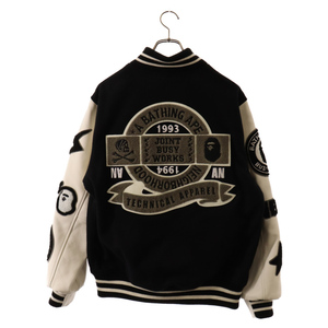 アベイシングエイプ×NEIGHBORHOOD BAPE NBHD VARSITY JACKET ネイバーフット バーシティジャケット スタジャン ブラック 001HJJ221901C