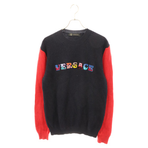 VERSACE Versace two tone patch logo design knitted sweater navy / red A85085/A232571