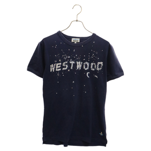 Vivienne Westwood MAN ヴィヴィアンウエストウッドマン 90s スパンコール 装飾 半袖カットソー プリント 半袖Tシャツ ネイビー