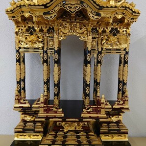仏壇 宮殿 二重屋根 須弥壇 本金箔 仏具 木製 仏教美術 純金箔 収集品 美品 