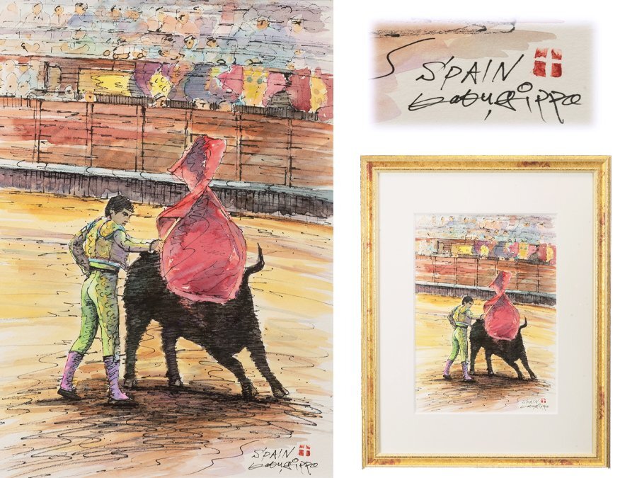 ●Acuarela de Toho Tsuru Pintura a mano Pintura de toros españoles●, cuadro, acuarela, otros