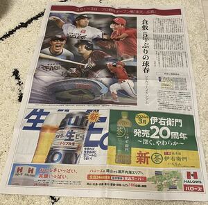 1円スタート 非売品 山陽新聞 プロ野球 オープン戦 広島東洋カープ 対 東北楽天ゴールデンイーグルス 倉敷 マスカットスタジアム 地元紙