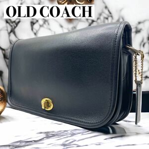 美品★OLD COACH オールドコーチ レザーバッグ ポーチ 9975 ブラック 黒 グラブタンレザー ゴールド金具 チャーム