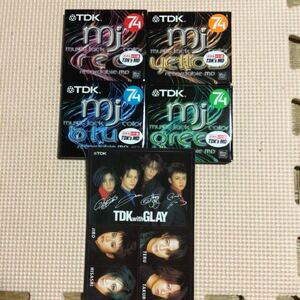 TDK MJ 74＋GLAYステッカー【music jack color RED.YELLOW.BLUE.GREEN】MD【mini disc】4枚セット【未開封新品】★