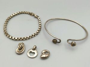 C7 1円~ 中古品 Tiffany ティファニー アクセサリー SV925刻印 K18刻印 バングル ブレスレット トップ 総重量約34.9g まとめて5点セット