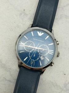 C31 1円~ 稼働品 EMPORIO ARMANI エンポリオアルマーニ AR-11226 クォーツ 腕時計 デイト 革ベルト ブルーカラー文字盤 ステンレス メンズ