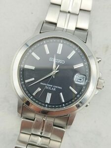 C51 1円～ 稼働品 現状渡し SEIKO セイコー 7B52-0AG0 電波ソーラー 腕時計 3針 デイト アナログ ブラックカラー文字盤 ステンレス メンズ