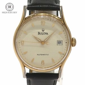 1円スタート 稼働品 BULOVA ブローバ メンズ 腕時計 BVC301 デイト 自動巻き オートマチック ラウンド 裏スケ ゴールド アイボリー文字盤