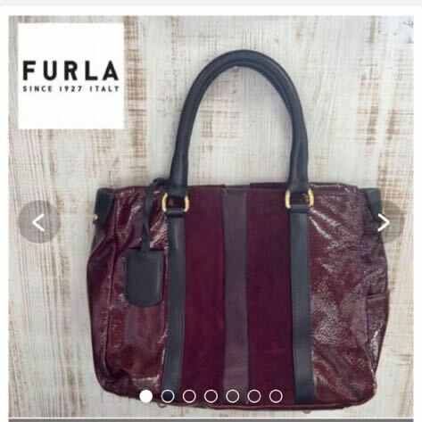 FURLA エナメル　スエード　本革　ハンドバッグ ボルド トートバッグ