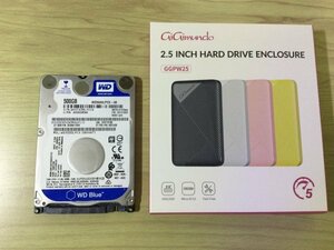 ★（中古品／使用極小）WD WD5000LPCX-08 500GB 7mm HDD 2.5インチ/SATA/5400rpm データ消去 & ★（新品）GiGimundo HDDケース USB 3.0接続