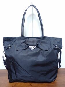 豊G022/1J●PRADA プラダ リボントートバッグ ブラック 中古品●