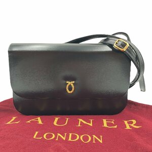 LAUNER ロウナー ショルダーバッグ セカンドバッグ クラッチバッグ 2WAY レザー ゴールド金具 ブラック ヴィンテージ