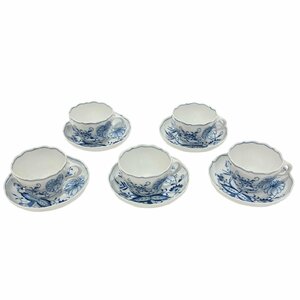 ★１円 Meissen マイセン ブルーオニオン カップ&ソーサー ホワイト×ブルー 5客セット