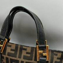 FENDI フェンディ ミニ トート バッグ FF 金具 ゴールド ズッカ 柄 ブラウン系_画像8