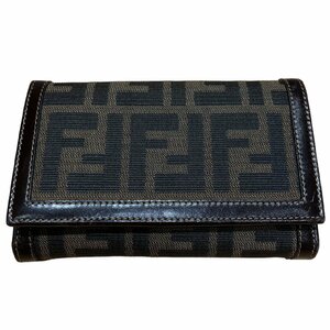 FENDI フェンディ 二つ折り財布 ズッカ柄 キャンバス レザー