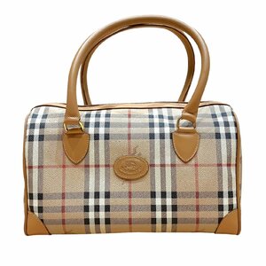 BURBERRY バーバリー レザー ミニ ボストン ハンドバッグ ベージュ×ブラウン系 ノバチェック