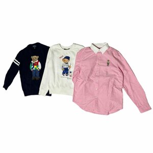 RALPH LAUREN ポロ ラルフローレン ベア セーター コットン ネイビー系 L/Gサイズ 長袖シャツ ピンク L/G トレーナー ホワイト XS キッズ