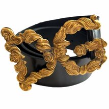 DOLCE&GABBANA ドルガバ ドルチェ&ガッバーナ ローズバックル ゴールド ベルト レザーベルト ブラック×ゴールド金具_画像1