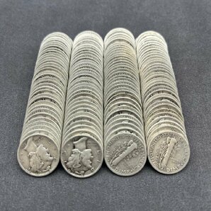 1円 141枚 約342ｇ アメリカ銀貨 マーキュリー ダイム 10セント ドル ダラー アンティークコイン コレクションの画像3
