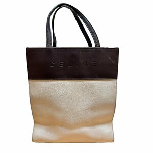 CELINE セリーヌ レザー バイカラー ハンドバッグ ホワイト×ブラウン系