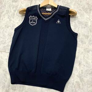 W ▼ 良品 / 着心地抜群!! 'ロゴ刺繍' le coq sportif ルコックスポルティフ GOLF ストレッチ素材 ニット ベスト size:M ゴルフウェア NAVY