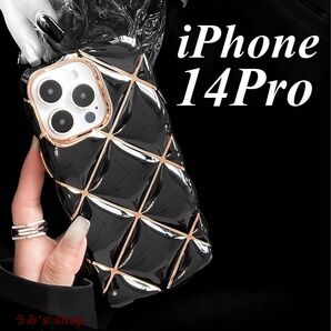 iPhone14Pro ケース ダイヤ型 ゴールド ブラック ソフト 耐衝撃 韓国